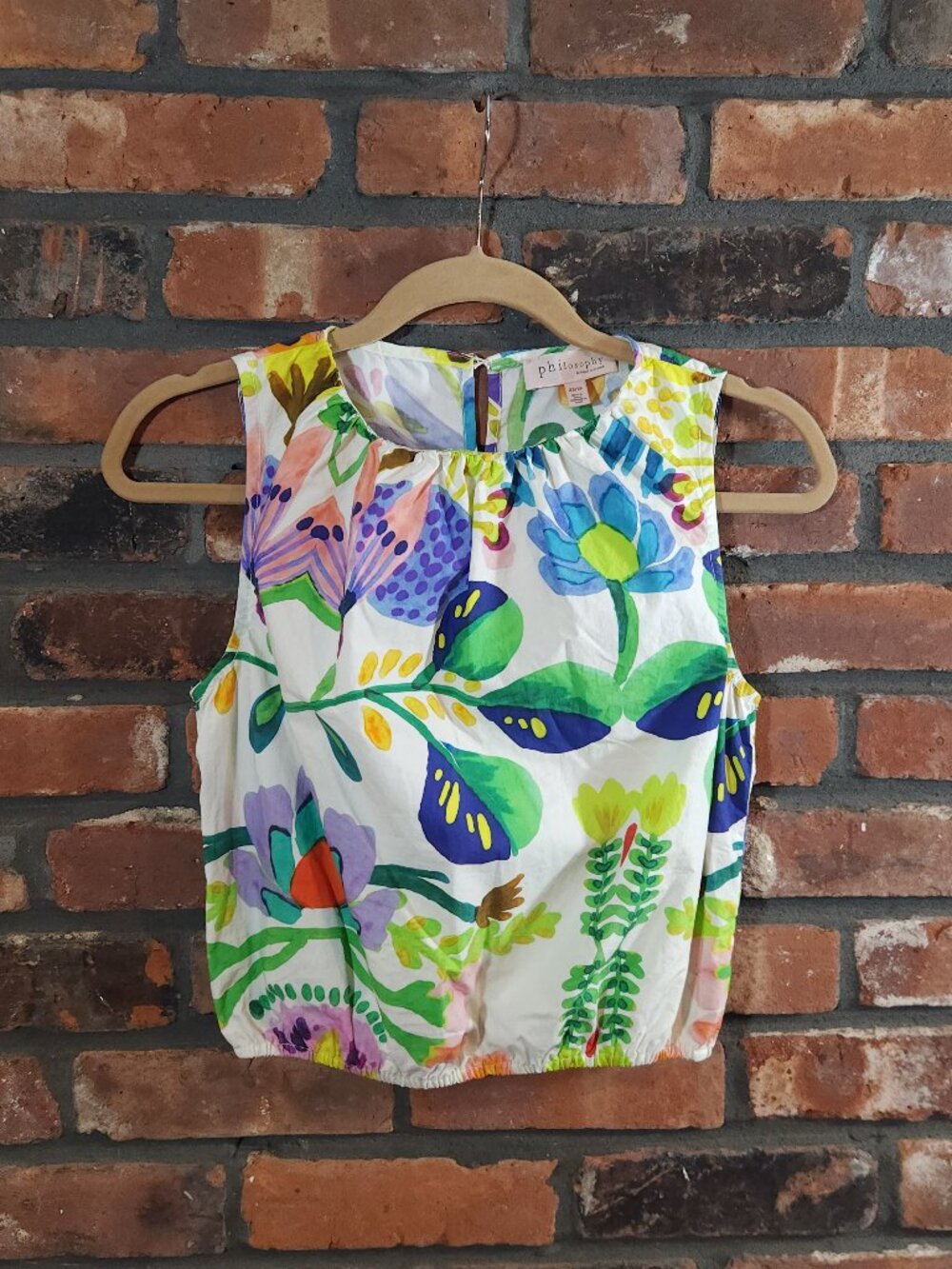 Philosophy Bubble Hem Floral Poplin Tank Resortwear Summer Colorful Women's XS